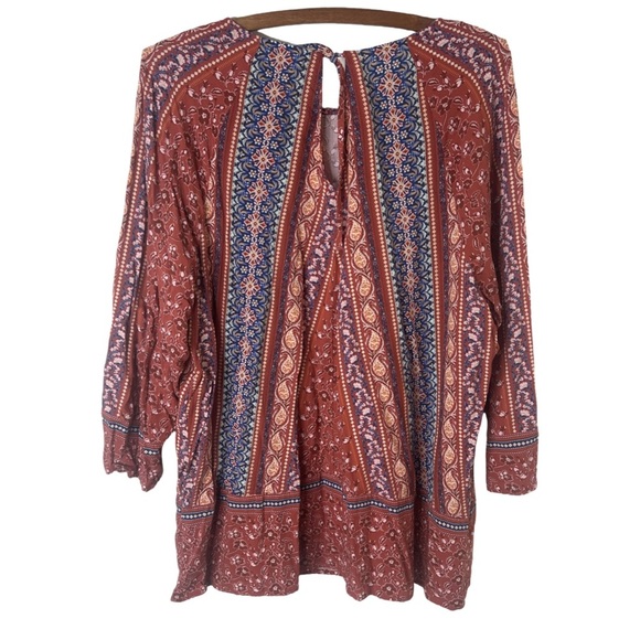 J JILL Paisley Floral Print Bateau Neck 3/4 Sleeve Boho Blouse Size Large - Picture 2 of 13